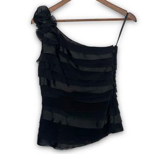 Brand NEW. White House Black Market Black Tiered Ruffle One Shoulder Blouse